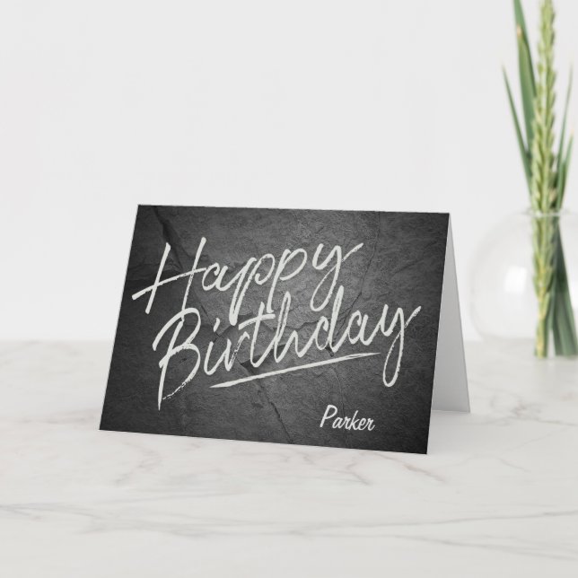 Happy Birthday scrawl on black stone Kort (Framsida)