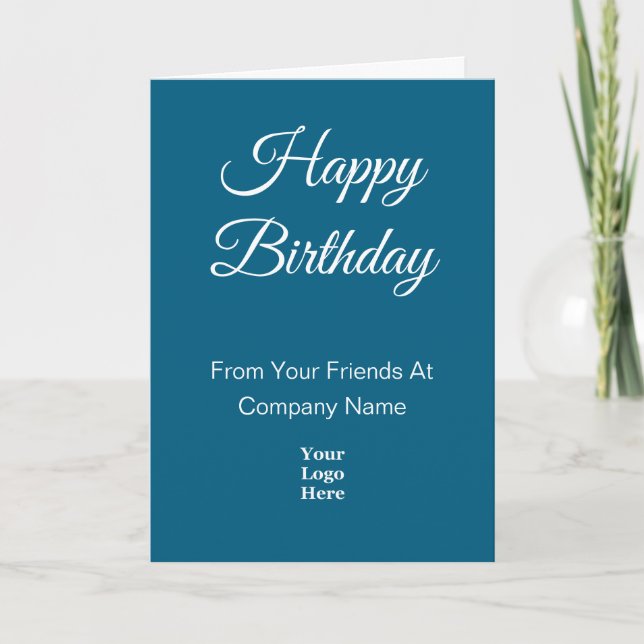 Happy Birthday Script Blue and White Business Logo Kort (Framsida)