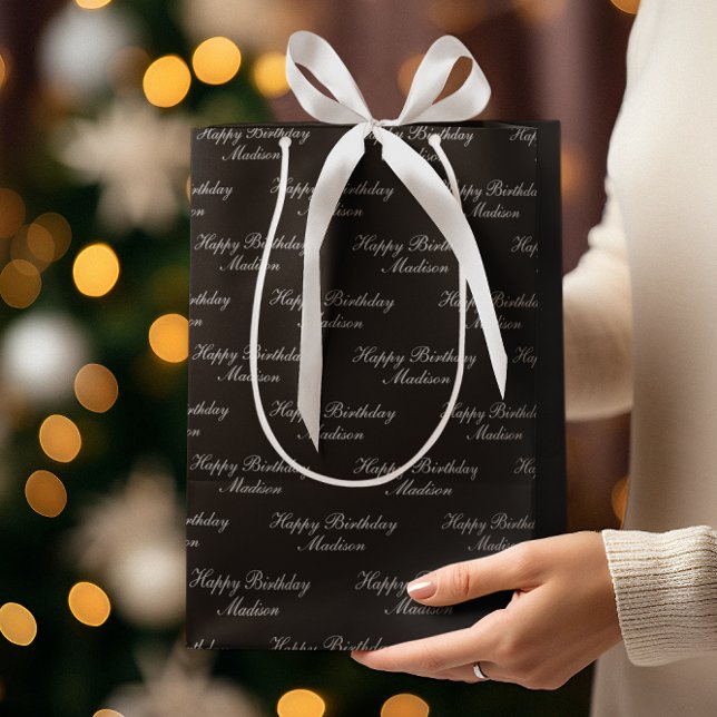 Happy Birthday Script Name Black Silver (Skapare uppladdad)