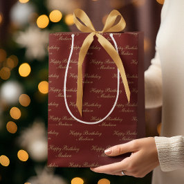 Happy Birthday Script Name Burgundy Gold