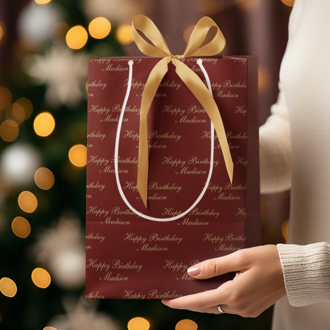 Happy Birthday Script Name Burgundy Gold (Skapare uppladdad)