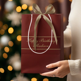 Happy Birthday Script Name Burgundy Gold