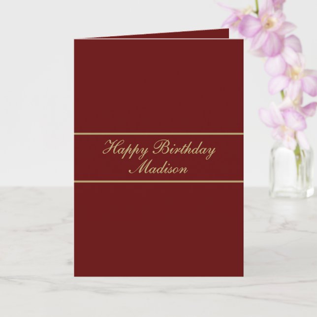 Happy Birthday Script Name Burgundy Gold Kort (Orkide)