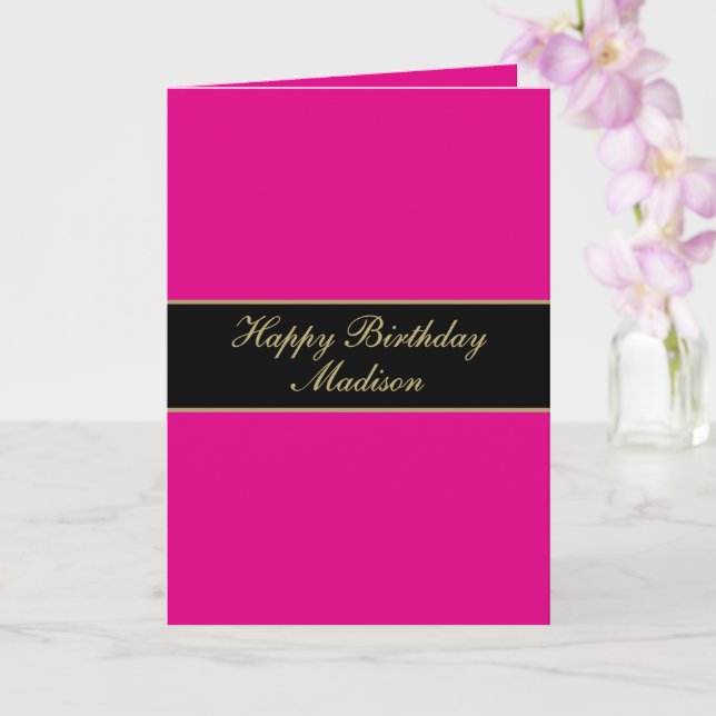 Happy Birthday Script Name Pink Black Gold Kort (Orkide)