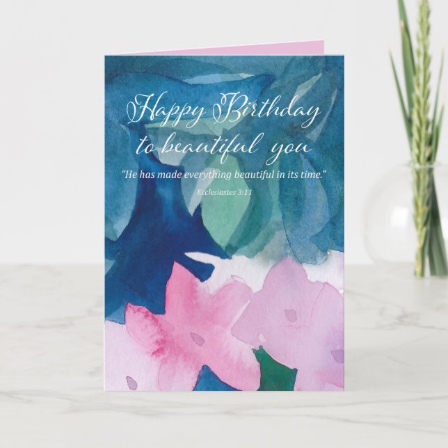 Happy Birthday Scripture Ecclesiastes 3 11 Flowers Kort (Framsida)