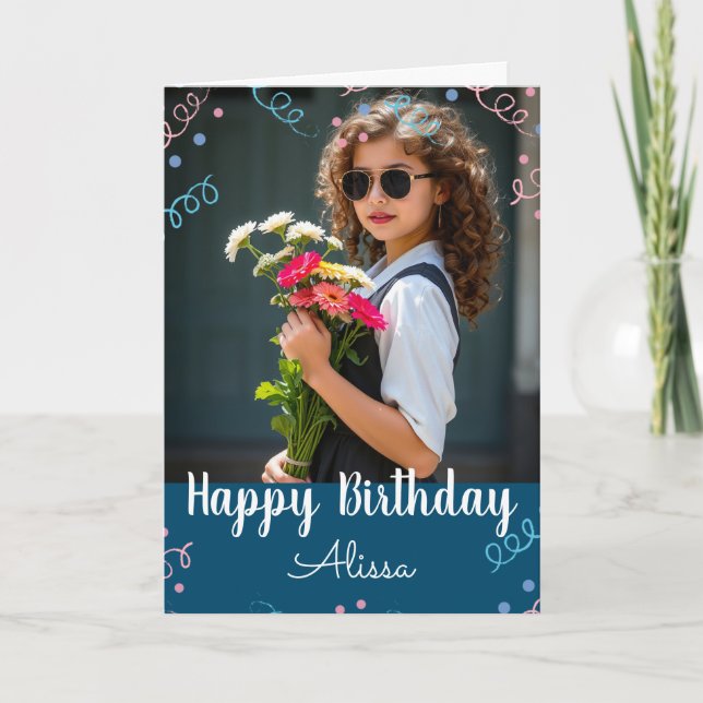 Happy Birthday Selfie Custom Name Confetti Kort (Framsida)