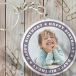 Happy Birthday Simple Modern Custom Photo Nyckelring<br><div class="desc">This simple and modern design is composed of serif typography and add a custom photo.</div>
