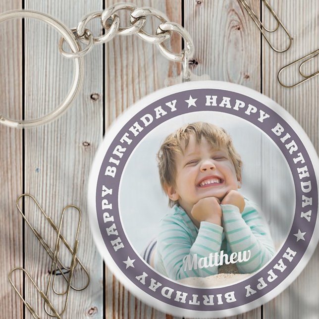 Happy Birthday Simple Modern Custom Photo Nyckelring (Skapare uppladdad)