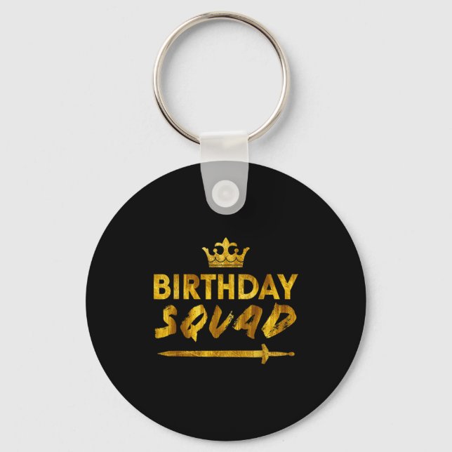Happy Birthday Squad King Crown Sword Party Golden Nyckelring (Framsida)