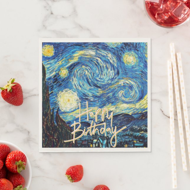 Happy Birthday, Starry Night fine art, Pappersservett (Insitu)