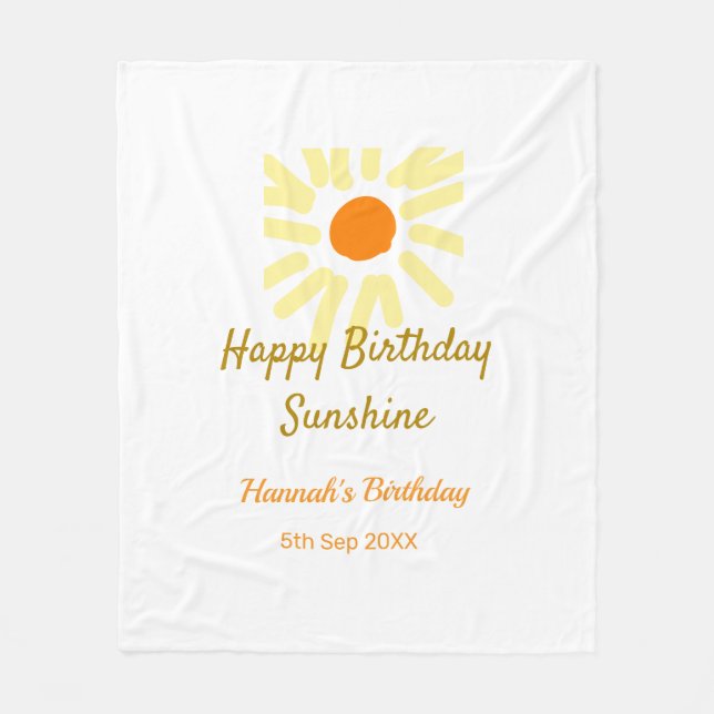 Happy birthday sunshine yellow orange birthday boh fleecefilt (Framsidan)