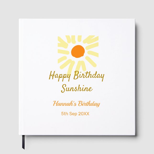 Happy birthday sunshine yellow orange birthday boh gästböcker (Framsida)