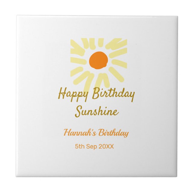 Happy birthday sunshine yellow orange birthday boh kakelplatta (Framsidan)