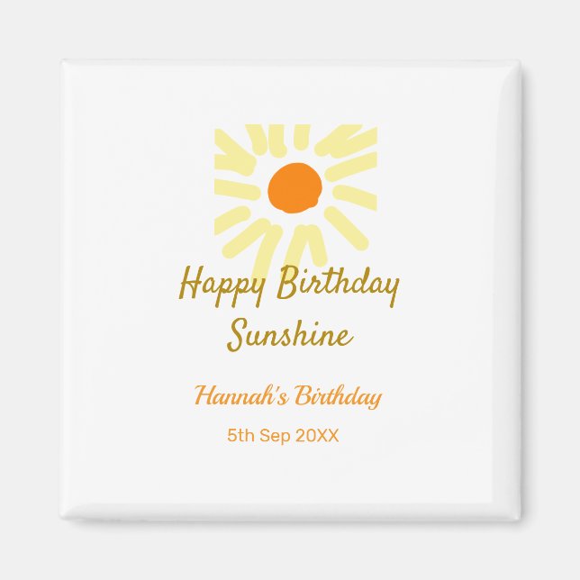 Happy birthday sunshine yellow orange birthday boh magnet (Framsidan)