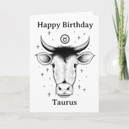 Happy Birthday Taurus Bull Hand-drawn Kort