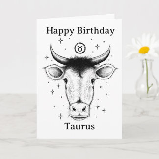 Happy Birthday Taurus Bull Hand-drawn Kort