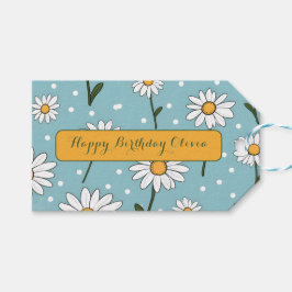 Happy Birthday Teal Cute Daisy Flower Gift Tag Presentetikett