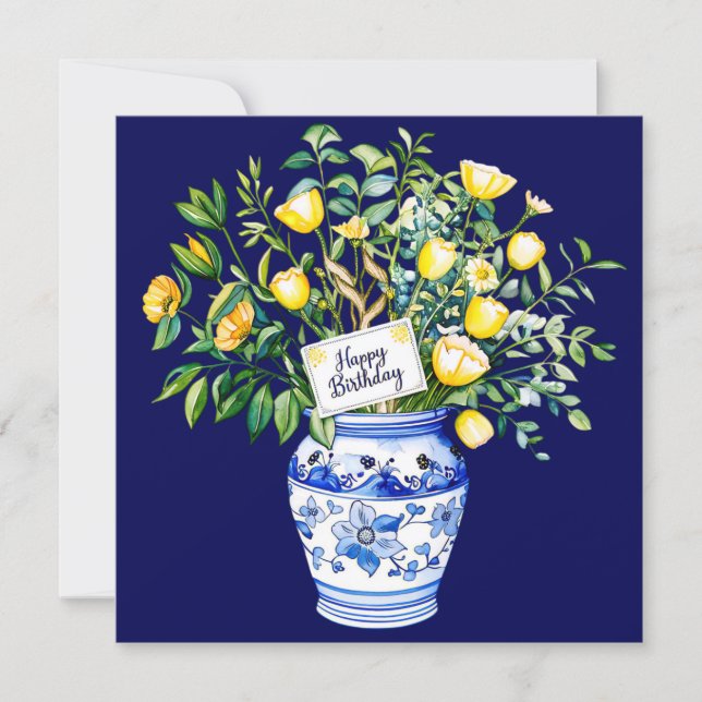 Happy birthday to a friend & bouquet of flowers  julkort (Framsida)