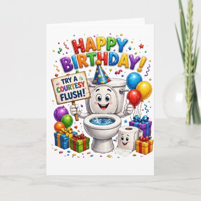 Happy Birthday Try a Courtesy Flush Kort (Framsida)
