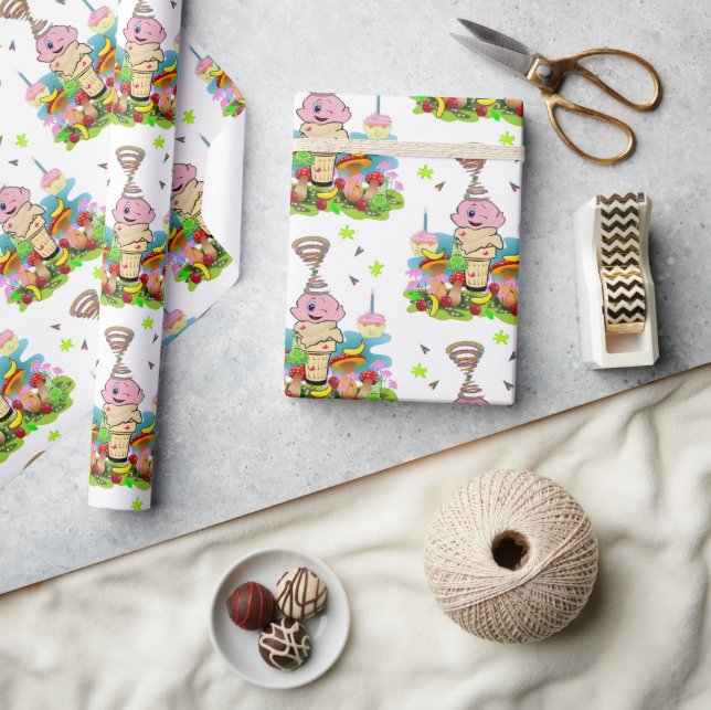Happy Birthday Twin Wrapping Paper Cupcake  Presentpapper (Hantverk)