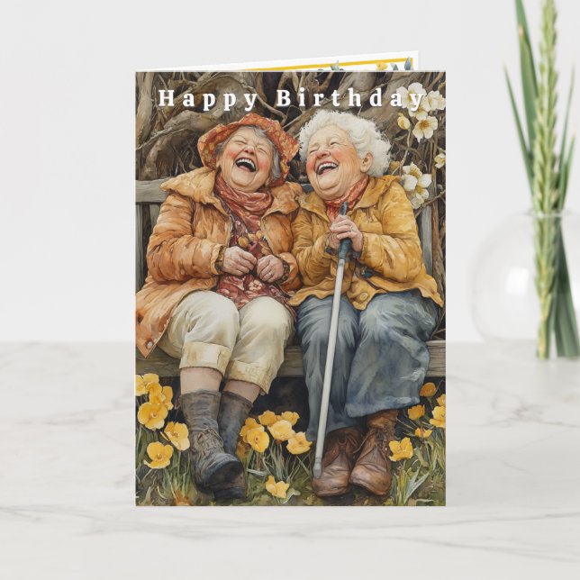 Happy Birthday Two Funny Laughing Ladies  Kort (Framsida)