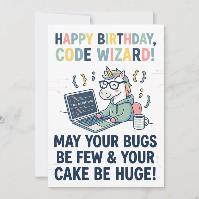 Happy Birthday Unicorn Code Wizard Julkort (Framsida)