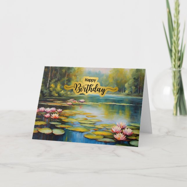 Happy Birthday Water Lily Pond, Forest, Nature  Kort (Framsida)