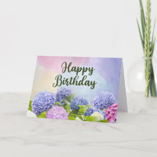 Happy Birthday Watercolor Hydrangea Flowers Kort