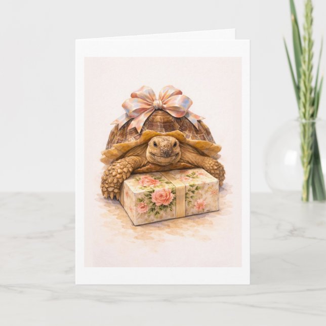 Happy Birthday Watercolor Sulcata turtle present Kort (Framsida)