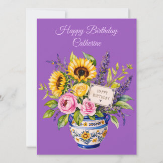 Happy Birthday. Watercolour bouquet. Greeting Card Julkort
