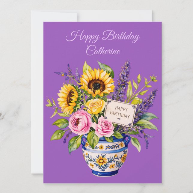 Happy Birthday. Watercolour bouquet. Greeting Card Julkort (Framsida)