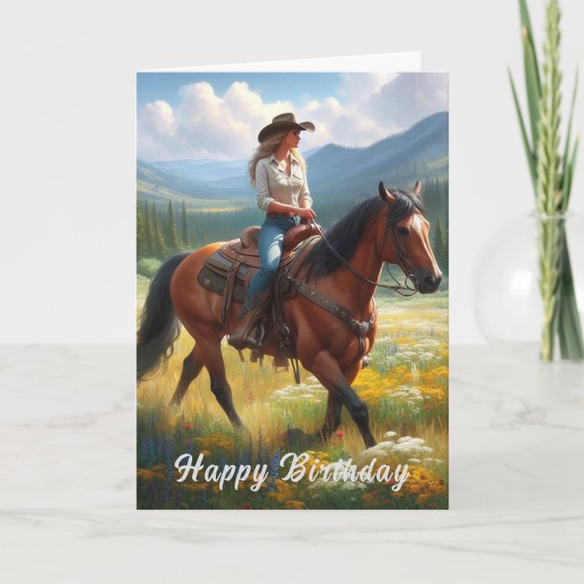 Happy Birthday Western Cowgirl Greeting  Card Kort (Framsida)