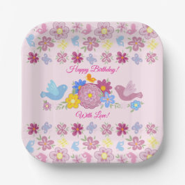Happy Birthday Wild Flowers Garden Birds Pattern