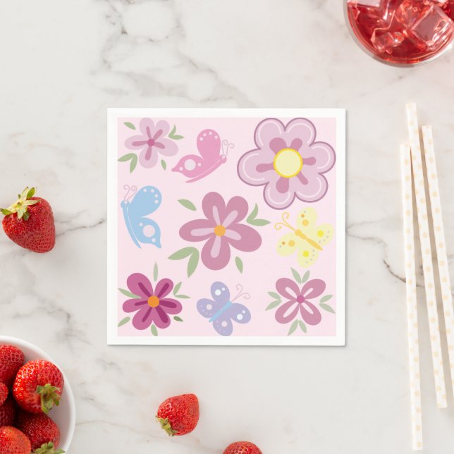 Happy Birthday Wild Flowers Garden Boho Pattern Pappersservett (Insitu)