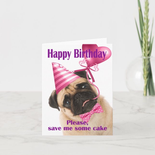 Happy birthday with a Pug who wants cake Kort (Framsida)