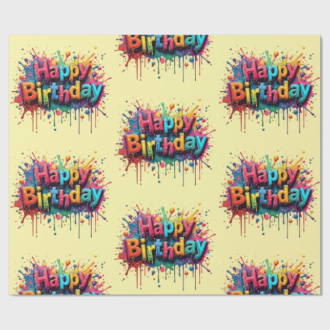 Happy Birthday Wrapping Paper – Bright Multicolor  Presentpapper (Platt)