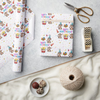 Happy Birthday Wrapping Paper Monkey Cupcake  Presentpapper