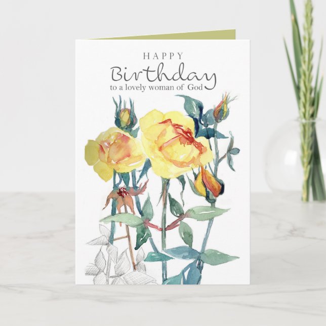 Happy Birthday Yellow Roses Woman of God Blessings Kort (Framsida)