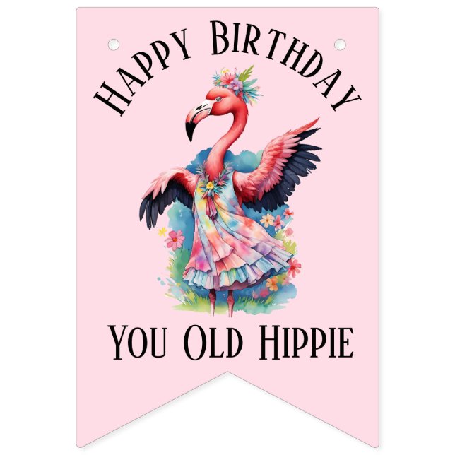 Happy Birthday You Old Hippie Retro 60s 70s Vimplar (Första flaggan)