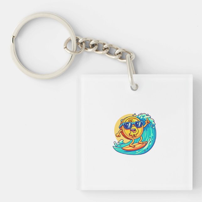 Happy Bitcoin Wearing Sunglasses Surfing a Blockch (Framsidan)