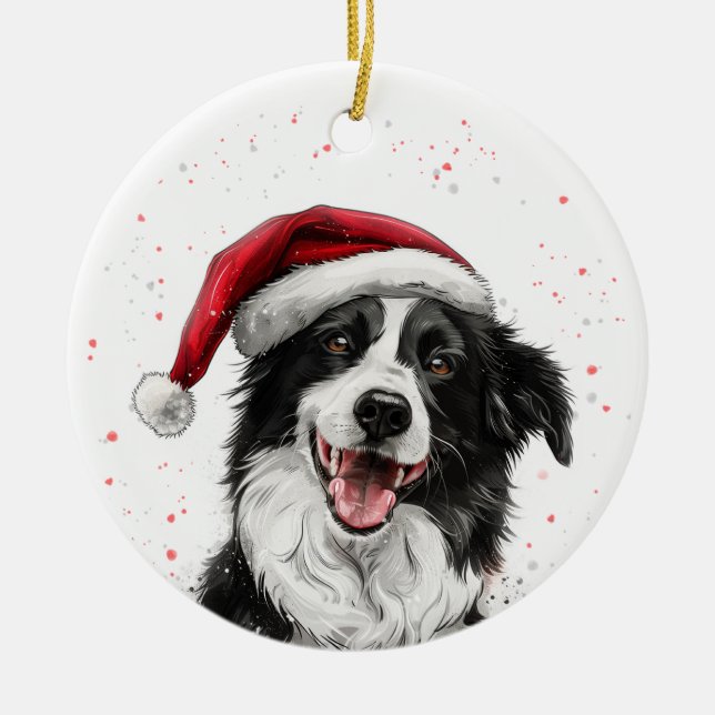 Happy Border Collie Dog Christmas Personalized Julgransprydnad Keramik (Framsidan)