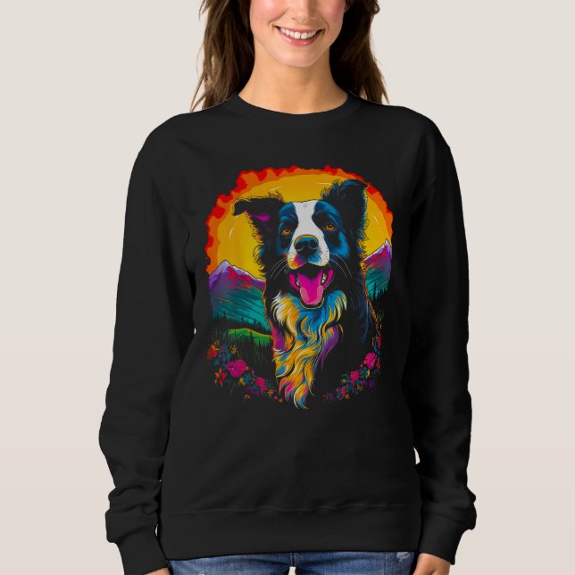 Happy Border Collie Dog Sun T Shirt (Framsida)