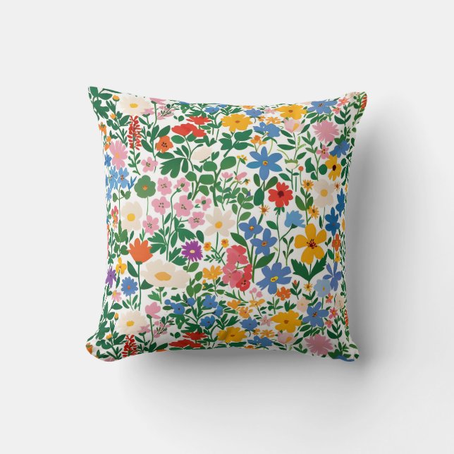Happy Botanical Floral Flower Spring Pattern. Kudde (Framsida)
