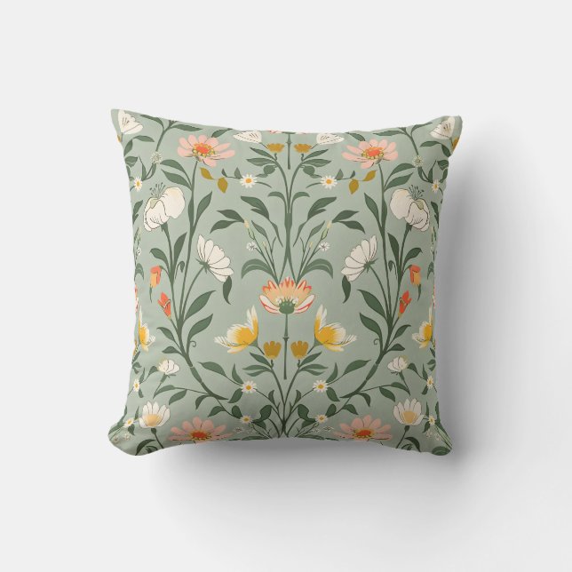 Happy Botanical Floral Flower Spring Pattern. Kudde (Framsida)