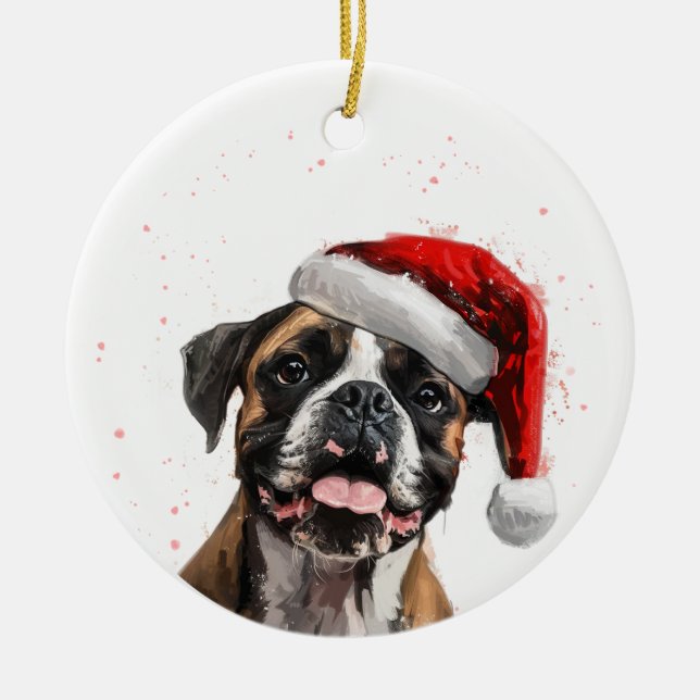 Happy Boxer Dog Christmas Personalized Julgransprydnad Keramik (Framsidan)