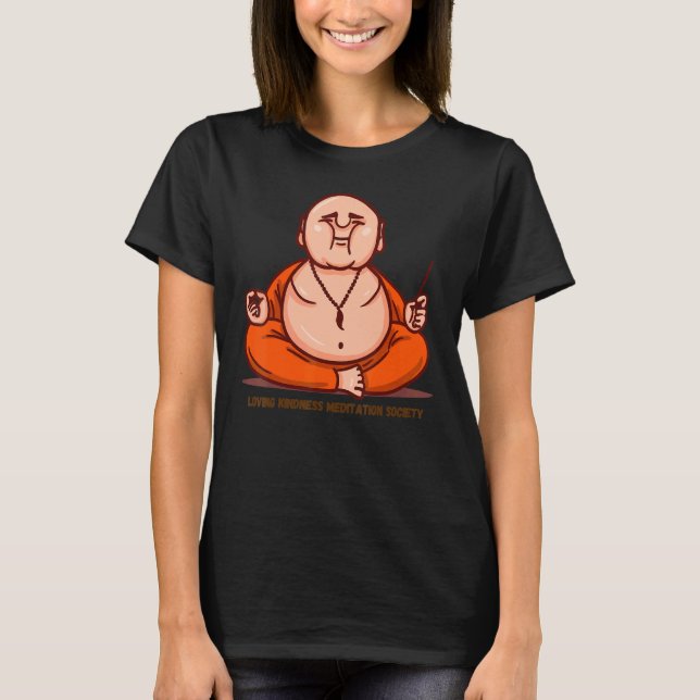 Happy Buddha Loving Kindness Metta Blessing Prayer T Shirt (Framsida)