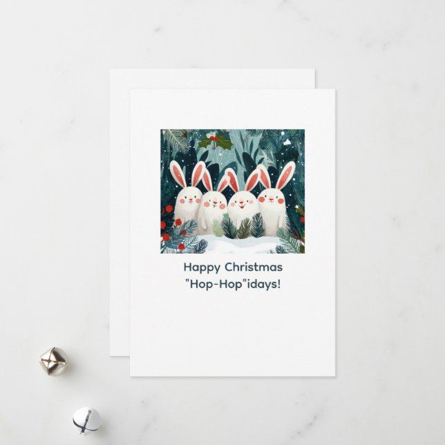 Happy Bunnies Christmas Card with Custom Message Julkort (Fram/Back In Situ)