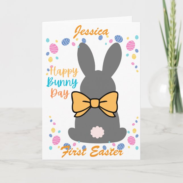 Happy bunny day personalized first easter helgkort (Framsida)
