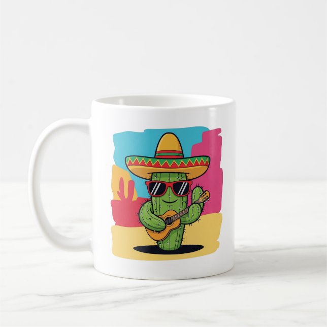 Happy Cactus Fiesta Cartoon – Mexican Desert Fun Kaffemugg (Vänster)