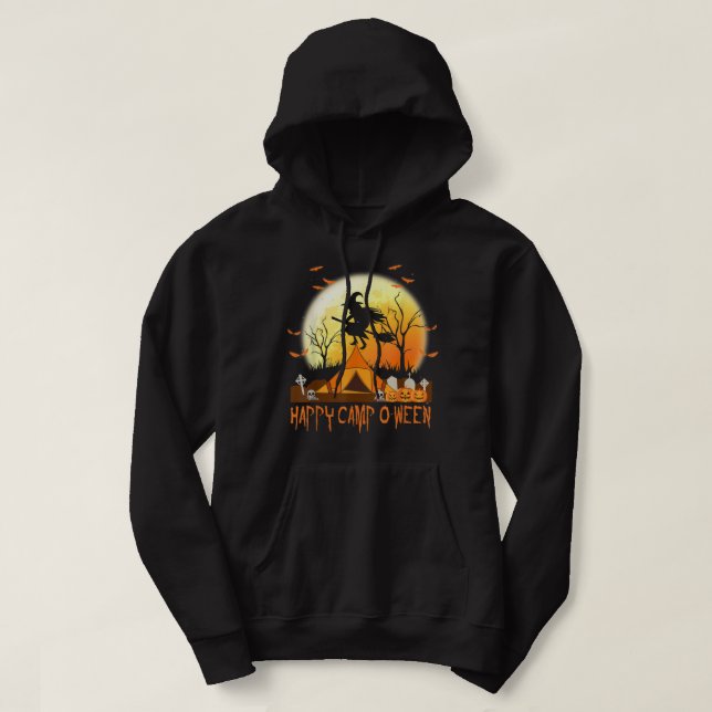 Happy Camp-O-Ween Halloween Camping Camper Women M Hoodie (Design framsida)